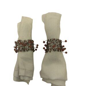 Red Beaded Wire Napkin Rings Wraps Lot 2